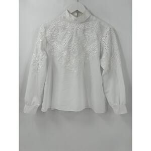 Brownstone Studio Vintage Blouse Womens Petite Small White Sheer Embroidered Top